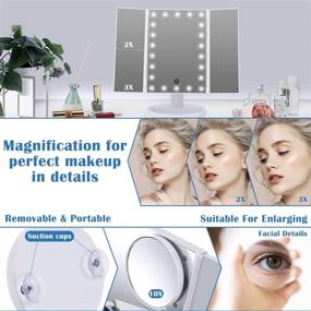 img 3 attached to 💄 LED Trifold Makeup Mirror with Touch Screen Light Control, HD Portable Vanity Mirror with 22 Lights, Dual Power Supply, 1x/2x/3x/10X Magnification – Ideal for Makeup Artists and Beauty Enthusiasts