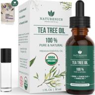 🌿 naturenics tea tree essential oil: 100% organic melaleuca alternifolia solution for acne, toenail, lice & more - roll on & ebook included - 1 fl oz logo