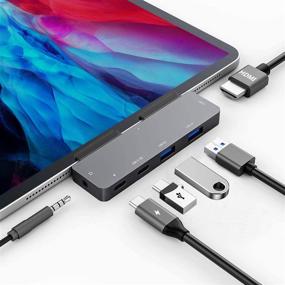 img 4 attached to 🔌 6-in-1 USB C HUB for iPad Pro 11/12.9 2021 2020 2018/iPad Air 4: HDMI, Headphone Jack, USB3.0, PD Charging & Data, Earphone Jack - iPad Pro/MacBook Adapter