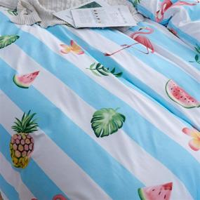img 1 attached to 🍍 LAMEJOR Pineapple/Flamingo Duvet Cover Set - Queen Size, Luxury Soft Bedding with White/Light Blue Striped Design - Includes 1 Duvet Cover and 2 Pillowcases