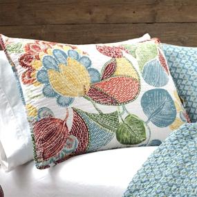 img 2 attached to 🌺 Lush Decor Layla Quilt Floral Leaf Print 3-Piece Reversible Bedding Set, King Size, Orange & Blue