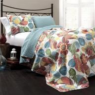 🌺 lush decor layla quilt floral leaf print 3-piece reversible bedding set, king size, orange & blue logo