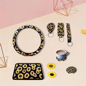 img 3 attached to 🌻 Aulufft Sunflower Car Accessories Set: Elevate your Car with 23pcs of Stylish Steering Wheel Cover, Seat Covers, Seat Belt Covers, Console Armrest Pad, Cup Holder Coaster, Keychain, Lanyard & Vent Decor