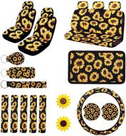 🌻 aulufft sunflower car accessories set: elevate your car with 23pcs of stylish steering wheel cover, seat covers, seat belt covers, console armrest pad, cup holder coaster, keychain, lanyard & vent decor logo