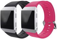 fcloud 2pcs sport bands compatible with fitbit ionic smart watc soft replacement sport wristbands for women/men (black/rose logo