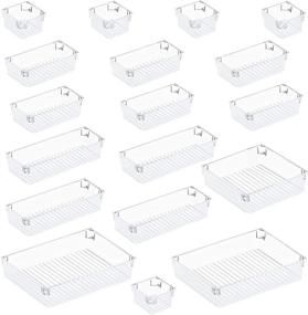 img 4 attached to 🗄️ 18-Piece Plastic Drawer Organizer Set for Bathroom, Vanity, Makeup, Jewellery, Kitchen Utensils, Office - Versatile Storage Bins in 5 Sizes