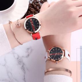 img 1 attached to Stylish CdyBox Wholesale 5 Pack PU Leather Watch Analog Quartz Wristwatches for Fashionable Women, Men, and Teens