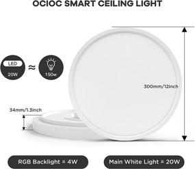 img 1 attached to Ocioc 12-inch Smart Ceiling Light Fixture - Slim Flush Mount, Alexa & Google Home Compatible, WiFi LED Ceiling Lights with RGB Lighting (24W) for Bedroom, Children's Room, Dining Room