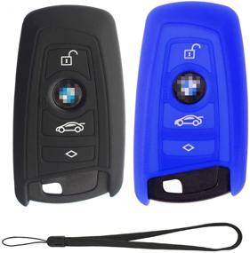 img 4 attached to Velsman Car Smart Key FOB Silicone Cover Case Protector Compatible With BMW Trapezoid Style Key With Wrist Strap - 3 Buttons - Please DOUBLE CHECK Your Key CONFIGURATION AND SHAPE (Black And Blue)