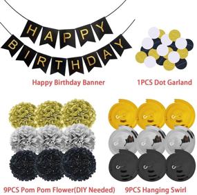 img 3 attached to 🎉 Optimized Black and Gold Birthday Decorations Set – Happy Birthday Banner, Pom Poms Flowers, Paper Dot Garland, Hanging Swirls for Kids, Boys, and Men's Party