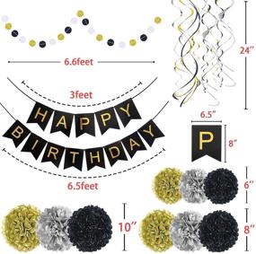 img 2 attached to 🎉 Optimized Black and Gold Birthday Decorations Set – Happy Birthday Banner, Pom Poms Flowers, Paper Dot Garland, Hanging Swirls for Kids, Boys, and Men's Party