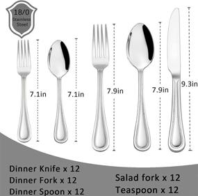 img 3 attached to 🍽️ Premium 60-Piece Silverware Set, HaWare Stainless Steel Flatware Service for 12 with Pearled Edge Design - Tableware Cutlery Bundle Includes Knife/Fork/Spoon - Elegant Beaded Eating Utensil for Home - High-Shine Mirror Polished Finish - Dishwasher Safe