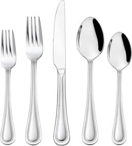 img 4 attached to 🍽️ Premium 60-Piece Silverware Set, HaWare Stainless Steel Flatware Service for 12 with Pearled Edge Design - Tableware Cutlery Bundle Includes Knife/Fork/Spoon - Elegant Beaded Eating Utensil for Home - High-Shine Mirror Polished Finish - Dishwasher Safe