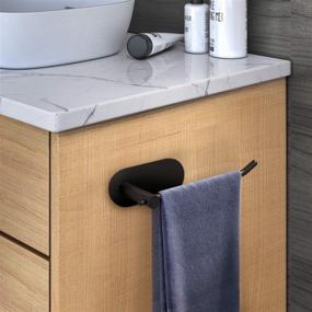 img 1 attached to 🖐️ VAEHOLD Hand Towel Holder: Wall Mounted Black Towel Rack - No Drilling Self Adhesive Hanger - SUS 304 Stainless Steel Brushed Finish for Bathroom or Kitchen
