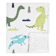 🦕 modern dino mod dinosaur baby boy receiving security swaddle blanket by sweet jojo designs - ideal for newborns or toddlers, nursery, car seat, stroller - soft minky material in blue, green, and grey logo