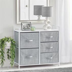 img 3 attached to Large Standing Organizer Chest - mDesign Storage Dresser with 5 Removable Fabric Bins for Bedroom, Office, Living Room, and Closet - Gray/White