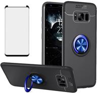 asuwish samsung galaxy s8 plus case with tempered glass screen protector, cell ring holder stand kickstand phone cases for galaxy s8 plus, s8+, sm-g955u - black logo