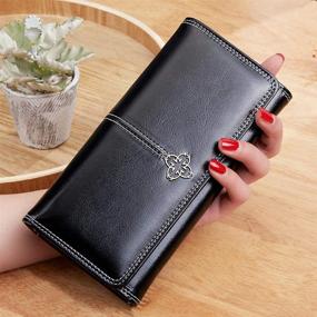 img 2 attached to Vintage Leather Wallet Handbag Black Red Women's Handbags & Wallets