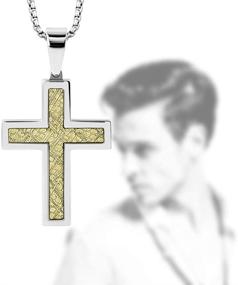 img 2 attached to 📿 BUVE Cross Pendant Necklace: Stainless Steel Polished Silver with Gold Foil Inlay - Includes 26 Inch Silver Rolo Chain