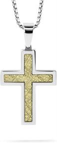 img 4 attached to 📿 BUVE Cross Pendant Necklace: Stainless Steel Polished Silver with Gold Foil Inlay - Includes 26 Inch Silver Rolo Chain