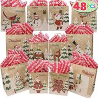 🎁 assorted christmas prints kraft gift bags - pack of 48, various sizes for xmas goody bags, school classrooms, party favors logo