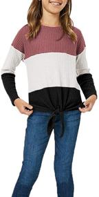 img 4 attached to Girls Waffle Colorblock Sleeve Purplish Girls' Clothing for Tops, Tees & Blouses