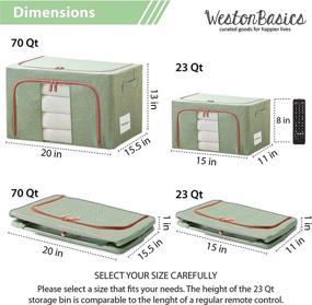 img 3 attached to 📦 WestonBasics Stackable & Collapsible Storage Bins, Linen Fabric Closet Organizer Boxes: Set of 2 (23 Quarts, Green)