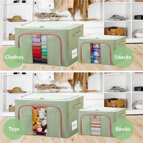 img 2 attached to 📦 WestonBasics Stackable & Collapsible Storage Bins, Linen Fabric Closet Organizer Boxes: Set of 2 (23 Quarts, Green)