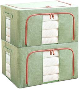 img 4 attached to 📦 WestonBasics Stackable & Collapsible Storage Bins, Linen Fabric Closet Organizer Boxes: Set of 2 (23 Quarts, Green)