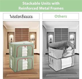 img 1 attached to 📦 WestonBasics Stackable & Collapsible Storage Bins, Linen Fabric Closet Organizer Boxes: Set of 2 (23 Quarts, Green)