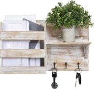 📫 besti wooden mail organizer, key holder & wall shelf: vintage country farmhouse décor for hallways, entryways & kitchen (rustic floating mount) логотип