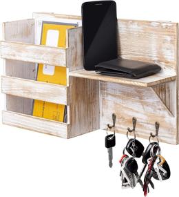 img 3 attached to 📫 Besti Wooden Mail Organizer, Key Holder & Wall Shelf: Vintage Country Farmhouse Décor for Hallways, Entryways & Kitchen (Rustic Floating Mount)