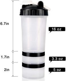 img 3 attached to 16 OZ Protein Workout Shaker Bottle with Mixer Ball and 2 attached Storage Jars for Pills, Snacks, Coffee, Tea. 100% BPA-Free, Non Toxic and Leak Proof Sports Bottle