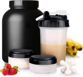 img 2 attached to 16 OZ Protein Workout Shaker Bottle with Mixer Ball and 2 attached Storage Jars for Pills, Snacks, Coffee, Tea. 100% BPA-Free, Non Toxic and Leak Proof Sports Bottle