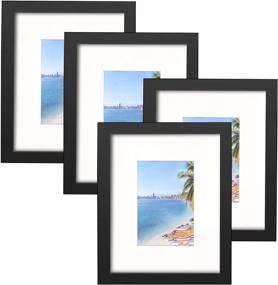 img 4 attached to 🖼️ Homuguz Black Wood Picture Frames Set of 4 - 8x10 with Glass and Mat for 4x6 5x7 Photo, Wall Mount or Table Top Stand Display