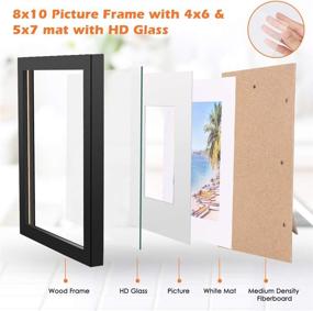 img 1 attached to 🖼️ Homuguz Black Wood Picture Frames Set of 4 - 8x10 with Glass and Mat for 4x6 5x7 Photo, Wall Mount or Table Top Stand Display