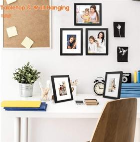 img 3 attached to 🖼️ Homuguz Black Wood Picture Frames Set of 4 - 8x10 with Glass and Mat for 4x6 5x7 Photo, Wall Mount or Table Top Stand Display