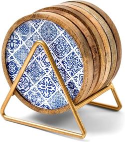 img 4 attached to 🪵 High Absorbency Wooden Coasters with Coaster Holder for Drinks