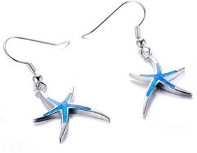 img 1 attached to 🌟 Splendid Sterling Silver Starfish Necklace: Adorned with Blue Opal, White Opal, or Green Opal Pendant and Earrings