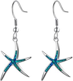 img 4 attached to 🌟 Splendid Sterling Silver Starfish Necklace: Adorned with Blue Opal, White Opal, or Green Opal Pendant and Earrings