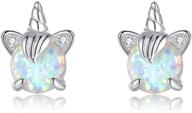 🦄 sterling silver unicorn earrings: hypoallergenic opal jewelry for girls, women, and kids - perfect unicorn gifts logo