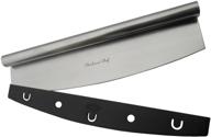 🍕 enhanced checkered chef pizza cutter rocker - 14 inch mezzaluna knife with blade cover - efficient pizza slicer and scraper logo