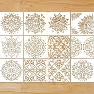 set of 12 large reusable mandala stencils - design templates for wood painting, scrapbooking, wall art, furniture, canvas, paper, fabric, and decoration - 12 inch size logo