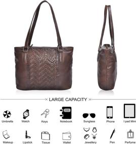 img 3 attached to 👜 Стильная кожаная сумка-тоут для женщин: сумка на молнии для путешествий, работы и плеча.