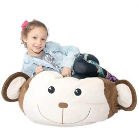 img 4 attached to 🐒 Monkey Stuffed Animal Storage Bean Bag Chair Cover - Organize & Snuggle with 'SOFT 'n SNUGGLY' - No More Toy Hammocks or Nets - Bonus Storage for Blankets & Pillows
