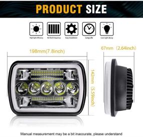 img 3 attached to Мощные передние фары 5x7 LED - ближний/дальний свет со светодиодной полосой освещения и поворотным сигналом - совместимые с моделями YJ XJ H6054 H5054 H6054LL 6052 6053 - замена запаянных фар - квадратная оптика (1003ZQ-пара)