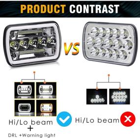 img 1 attached to Мощные передние фары 5x7 LED - ближний/дальний свет со светодиодной полосой освещения и поворотным сигналом - совместимые с моделями YJ XJ H6054 H5054 H6054LL 6052 6053 - замена запаянных фар - квадратная оптика (1003ZQ-пара)