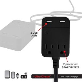 img 3 attached to 💡 GE Black Pro Charging Surge Protector – 2 Outlets, 2 USB Ports, 8 Ft Power Cord, Wall-Mountable, 250 Joules