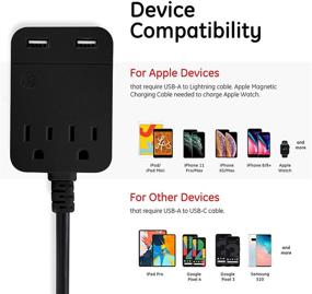 img 2 attached to 💡 GE Black Pro Charging Surge Protector – 2 Outlets, 2 USB Ports, 8 Ft Power Cord, Wall-Mountable, 250 Joules