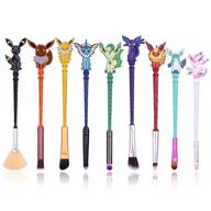 🎁 pokemon anime series makeup brush set: 9pcs magic wand brushes with premium synthetic fiber and metal handle for flawless makeup application - ideal gift for sisters logo